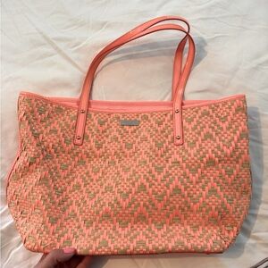 Kate Spade Coral and Beige Woven Tote Bag - Pre-owned